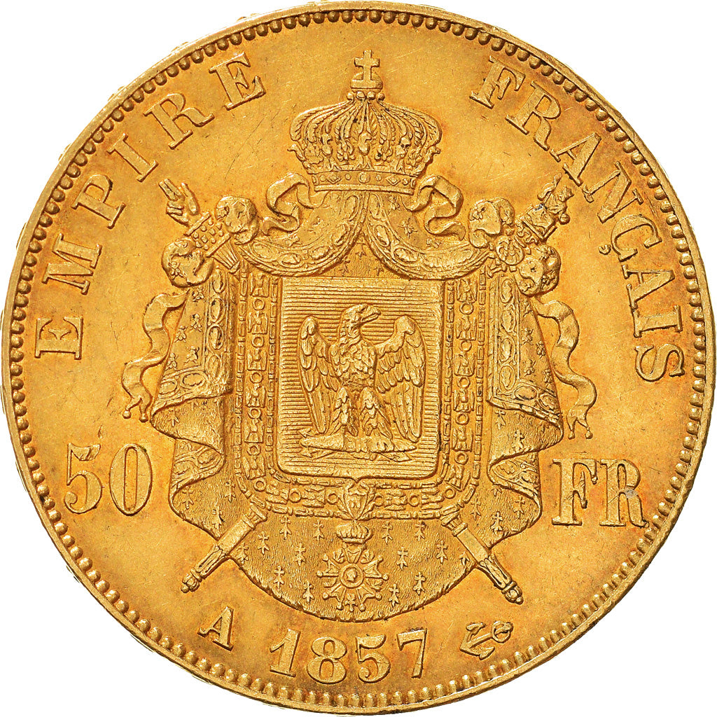 Moneta, Francia, Napoleon III, 50 Francs, 1857, Paris, BB+, Oro, KM:785.1