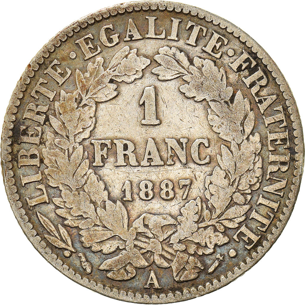 Coin, France, Cérès, Franc, 1887, Paris, VF(30-35), Silver, KM:822.1
