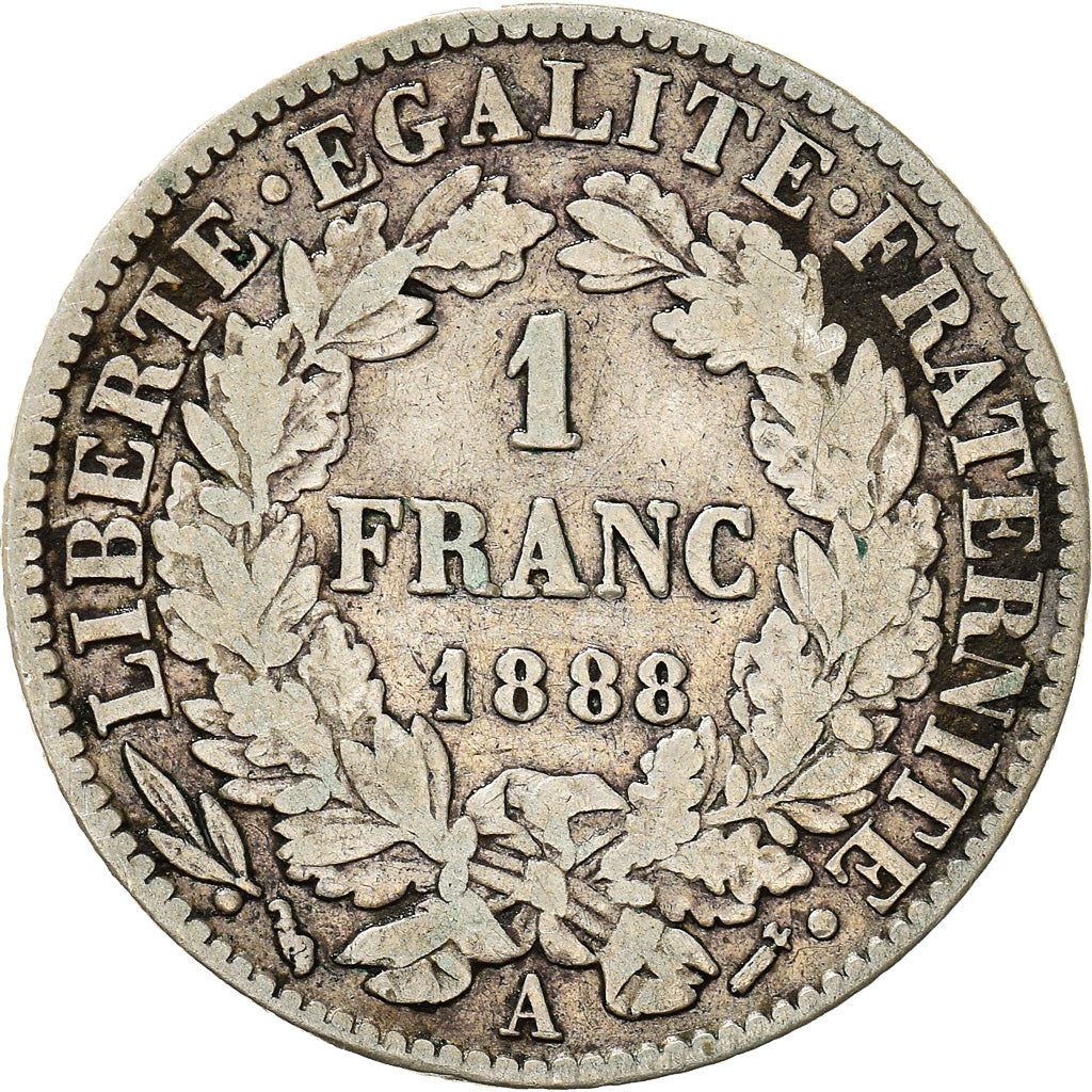 Coin, France, Cérès, Franc, 1888, Paris, VF(30-35), Silver, KM:822.1