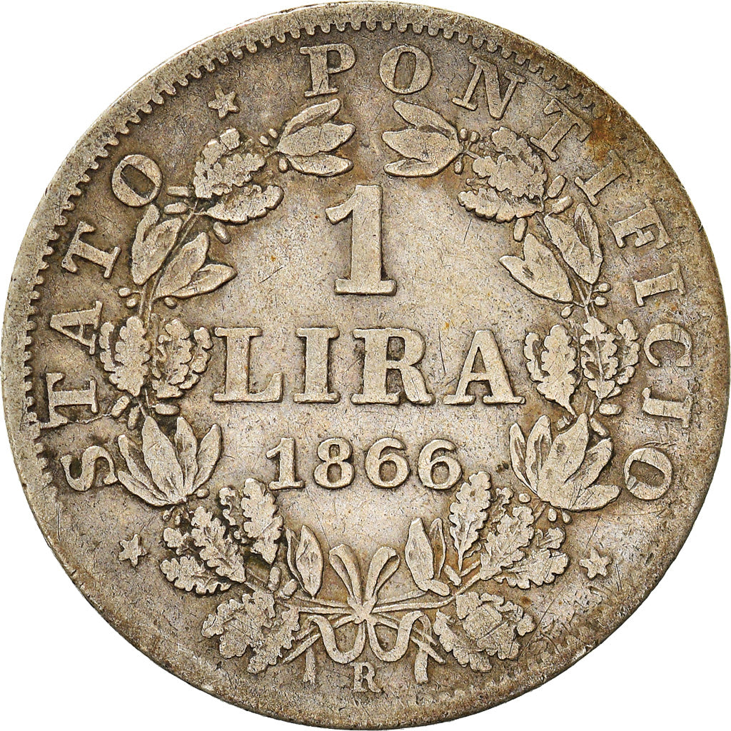 Coin, ITALIAN STATES, PAPAL STATES, Pius IX, Lira, 1866, Roma, VF(20-25)