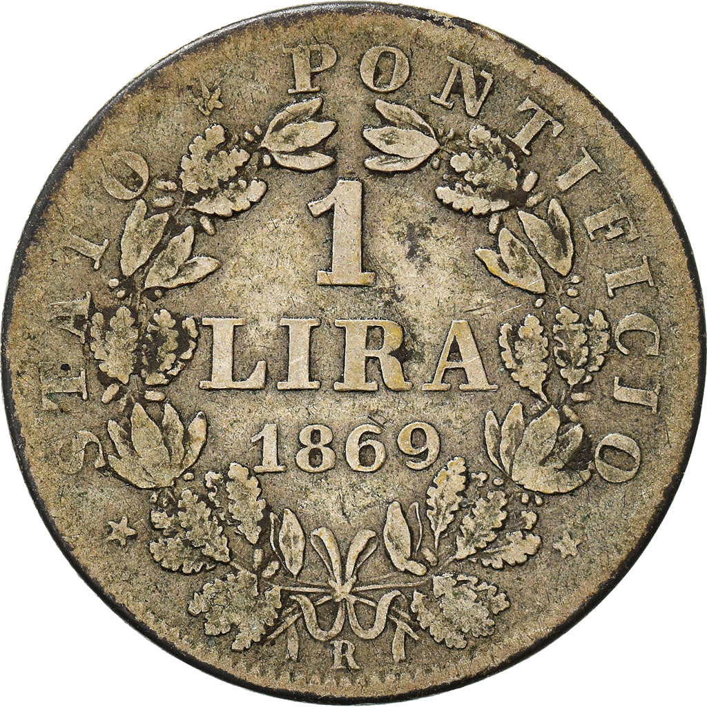 Moneta, DEPARTAMENTY WŁOSKIE, PAPAL STATES, Pius IX, Lira, 1869, Roma