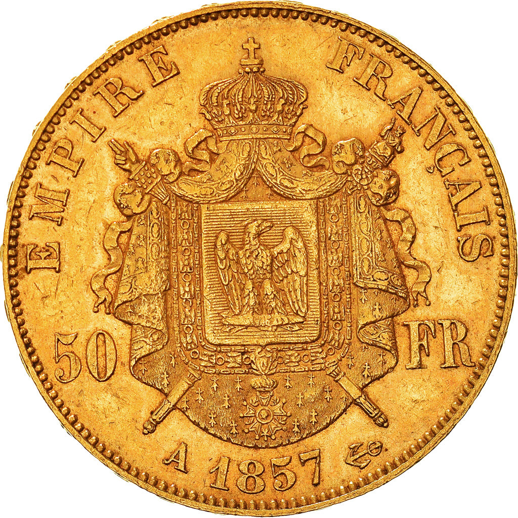 Moneta, Francia, Napoleon III, 50 Francs, 1857, Paris, BB+, Oro, KM:785.1