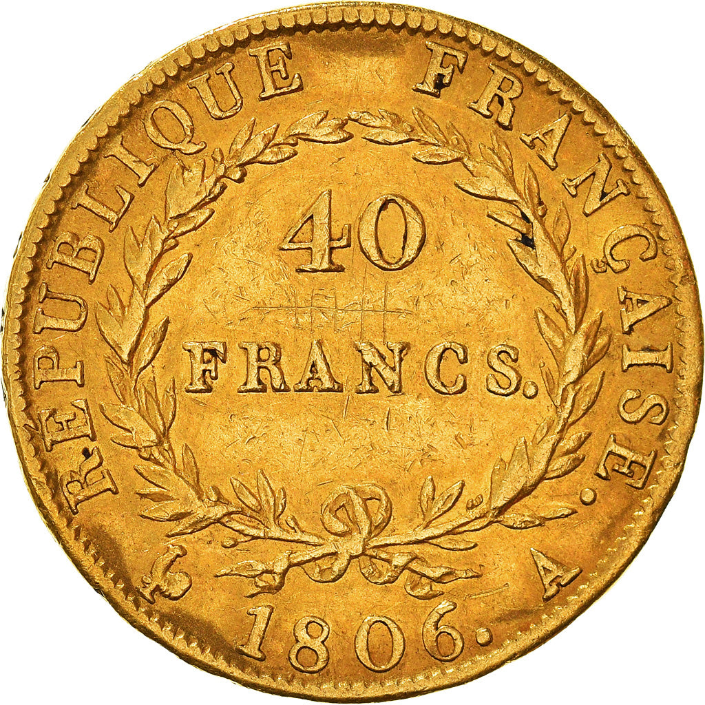 Moeda, França, Napoléon I, 40 Francs, 1806, Paris, VF(30-35), Dourado