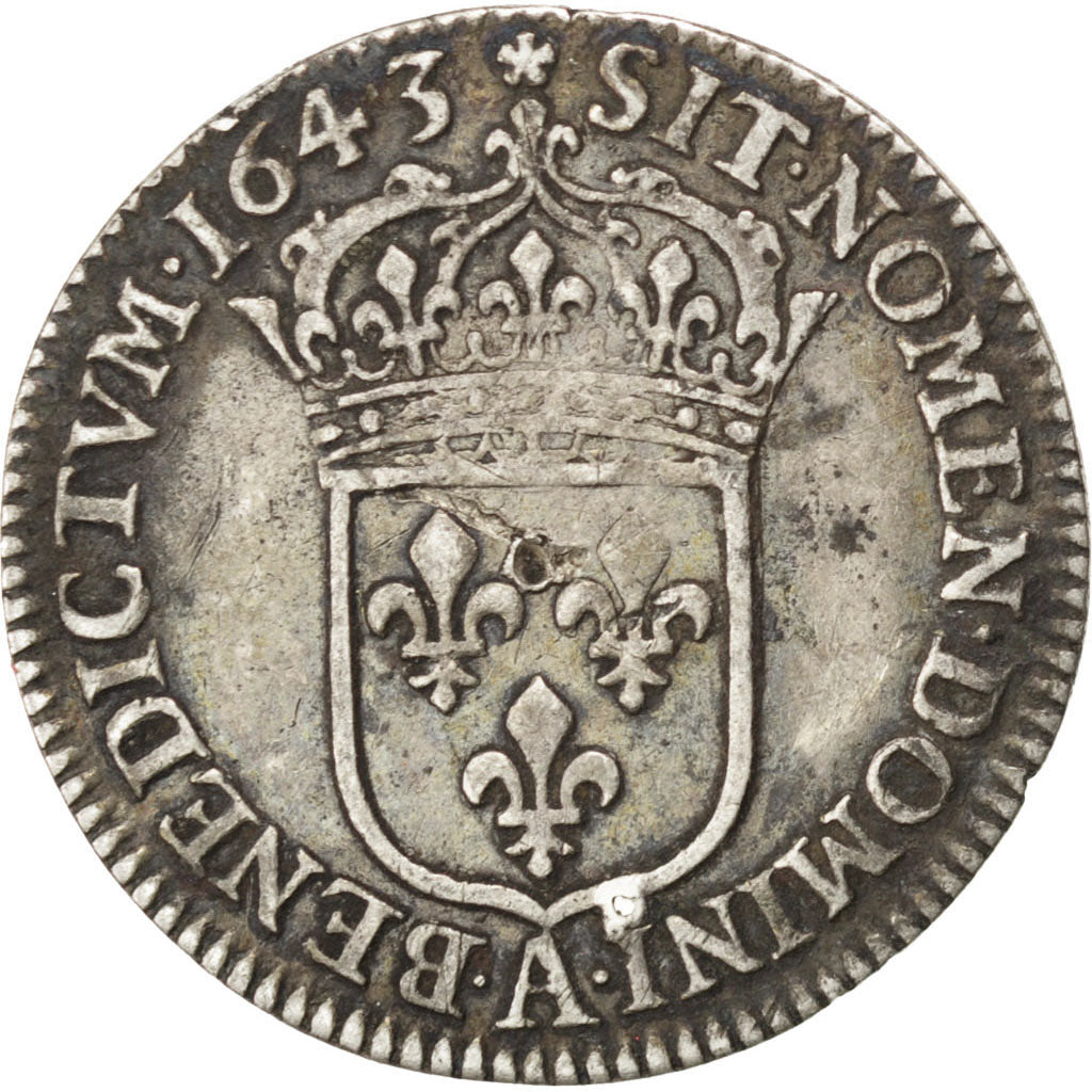 Louis XIII, 1/12 Ecu au buste drapé et cuirassé 1643 A rose, KM 132.1