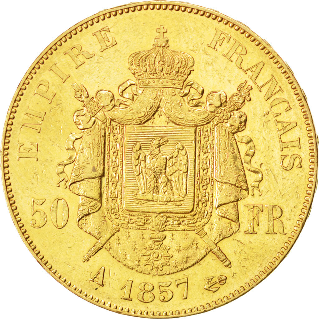Second Empire, 50 Francs or Napoléon III tête nue 1857 A, KM 785.1
