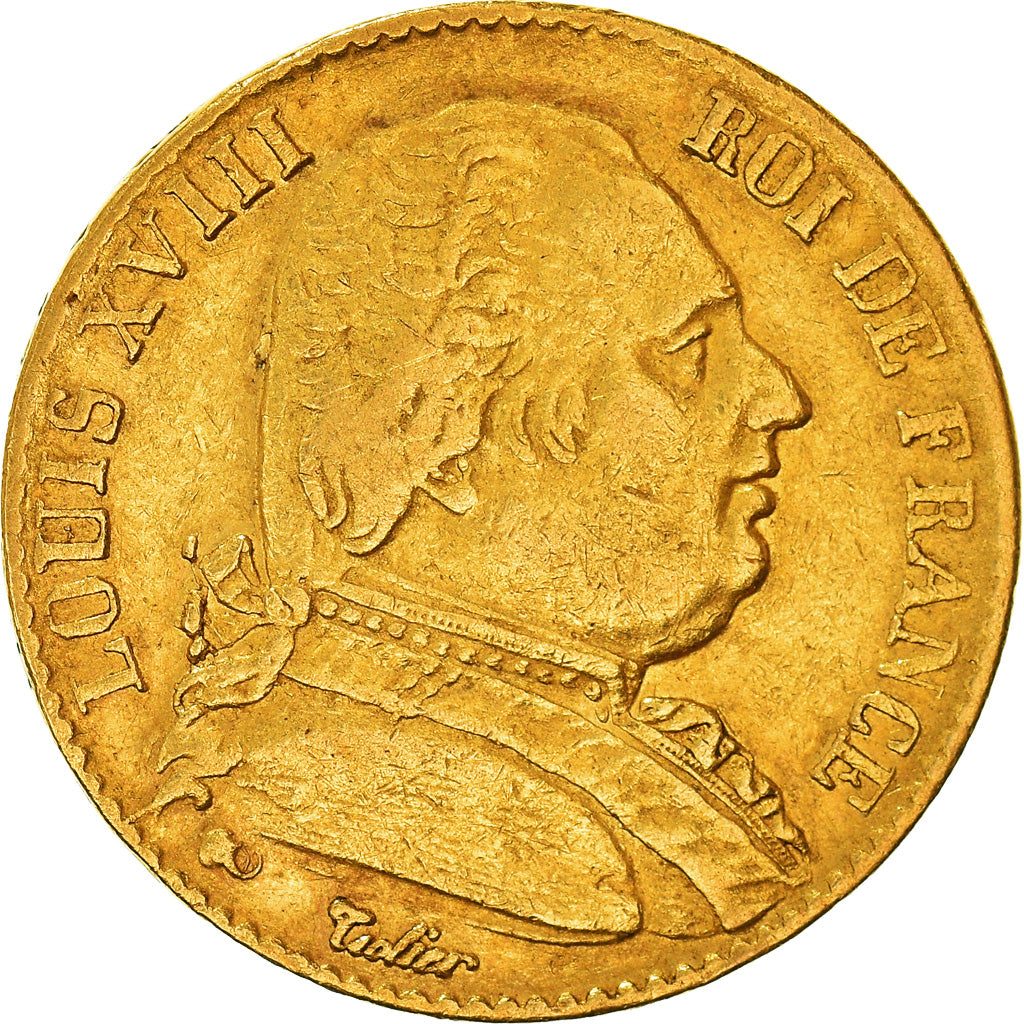 Moneta, Francia, Louis XVIII, 20 Francs, 1815, Paris, MB+, Oro, KM:706.1, Le
