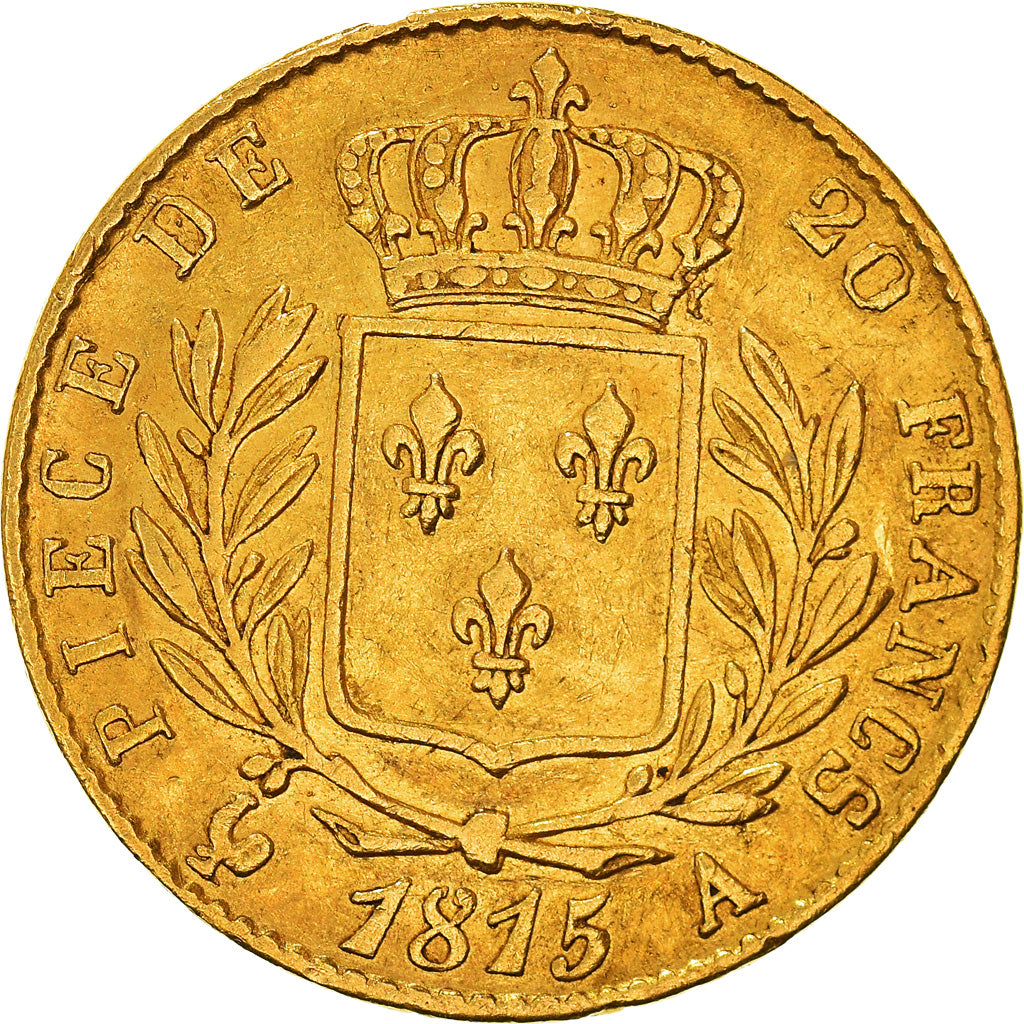 Moneta, Francia, Louis XVIII, 20 Francs, 1815, Paris, MB+, Oro, KM:706.1, Le