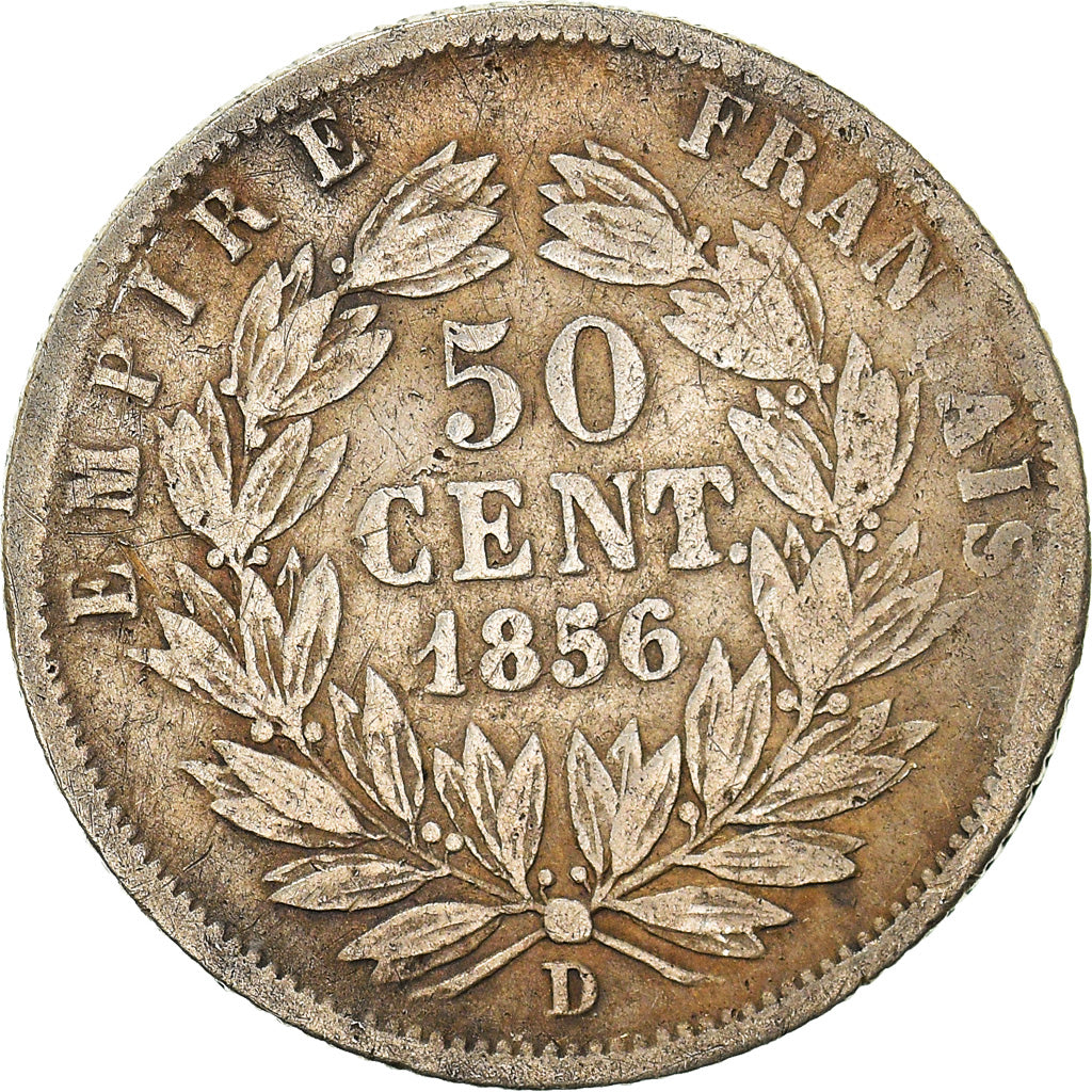 Moneta, Francia, Napoleon III, Napoléon III, 50 Centimes, 1856, Lyon, MB