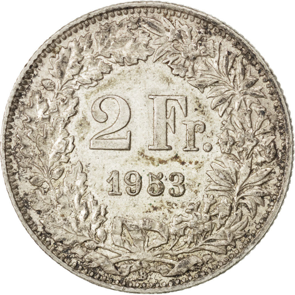 SWITZERLAND, 2 Francs, 1953, Bern, KM #21, EF(40-45), Silver, 27.4, 10.00