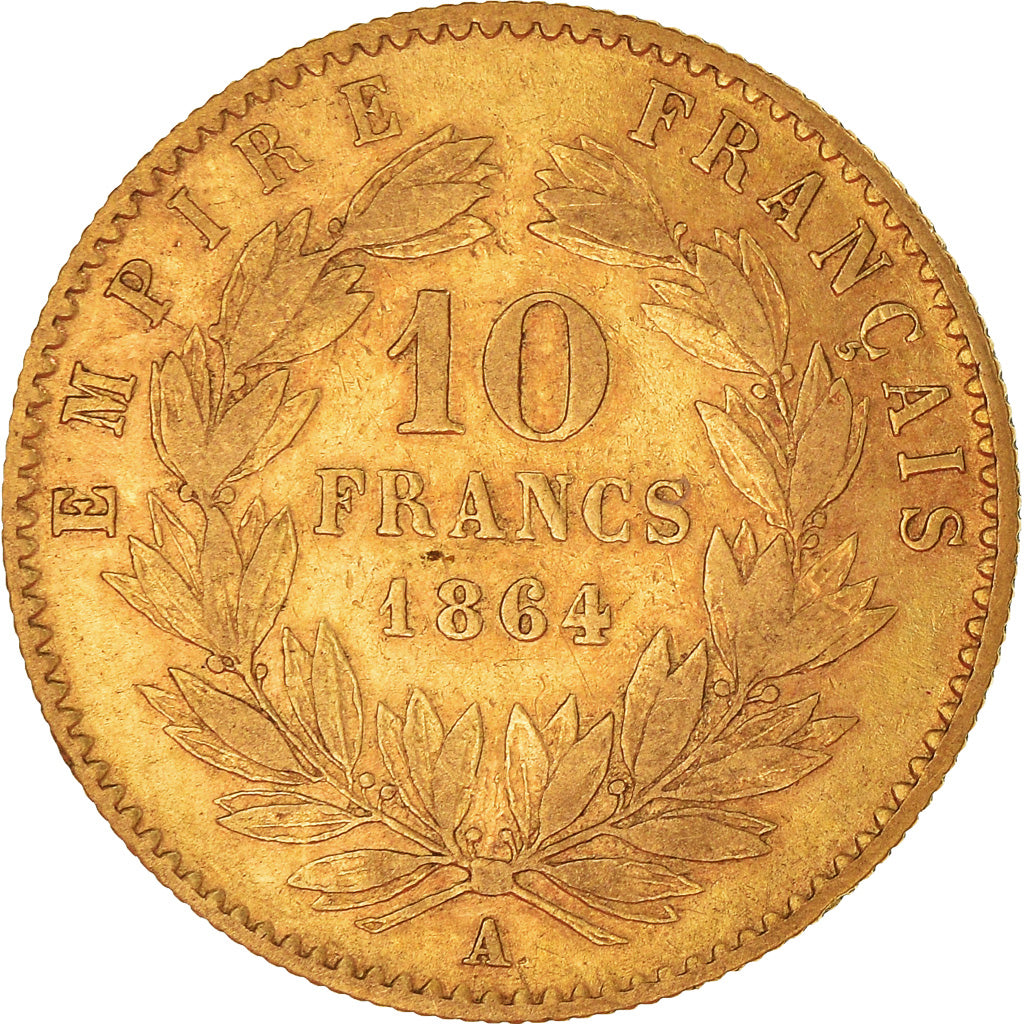 Moneta, Francia, Napoleon III, Napoléon III, 10 Francs, 1864, Paris, MB+, Oro
