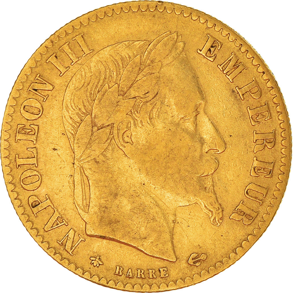 Moneda, Francia, Napoleon III, Napoléon III, 10 Francs, 1867, Paris, BC+, Oro