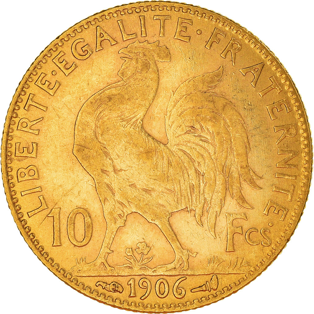 Moneda, Francia, Marianne, 10 Francs, 1906, Paris, MBC+, Oro, KM:846