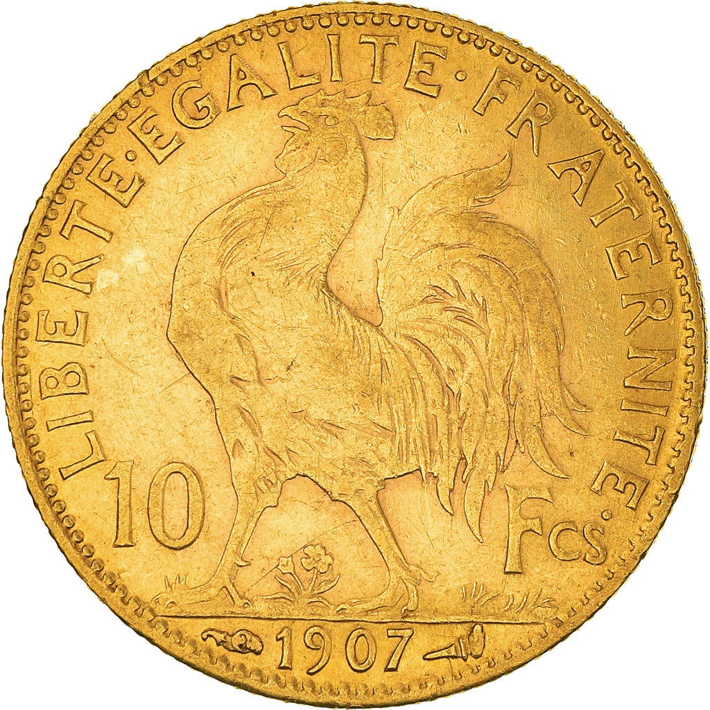 Moneda, Francia, Marianne, 10 Francs, 1907, Paris, MBC, Oro, KM:846