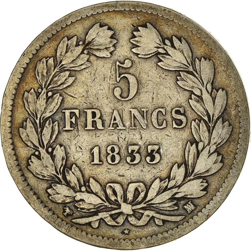 Coin, France, Louis-Philippe, 5 Francs, 1833, Marseille, VF(20-25), Silver