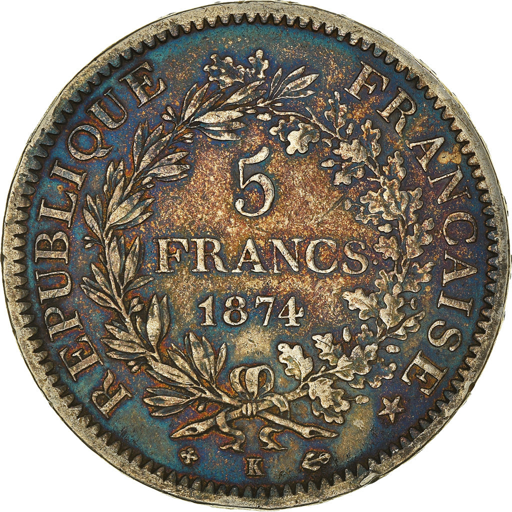 Coin, France, Hercule, 5 Francs, 1874, Bordeaux, VF(30-35), Silver, KM:820.2