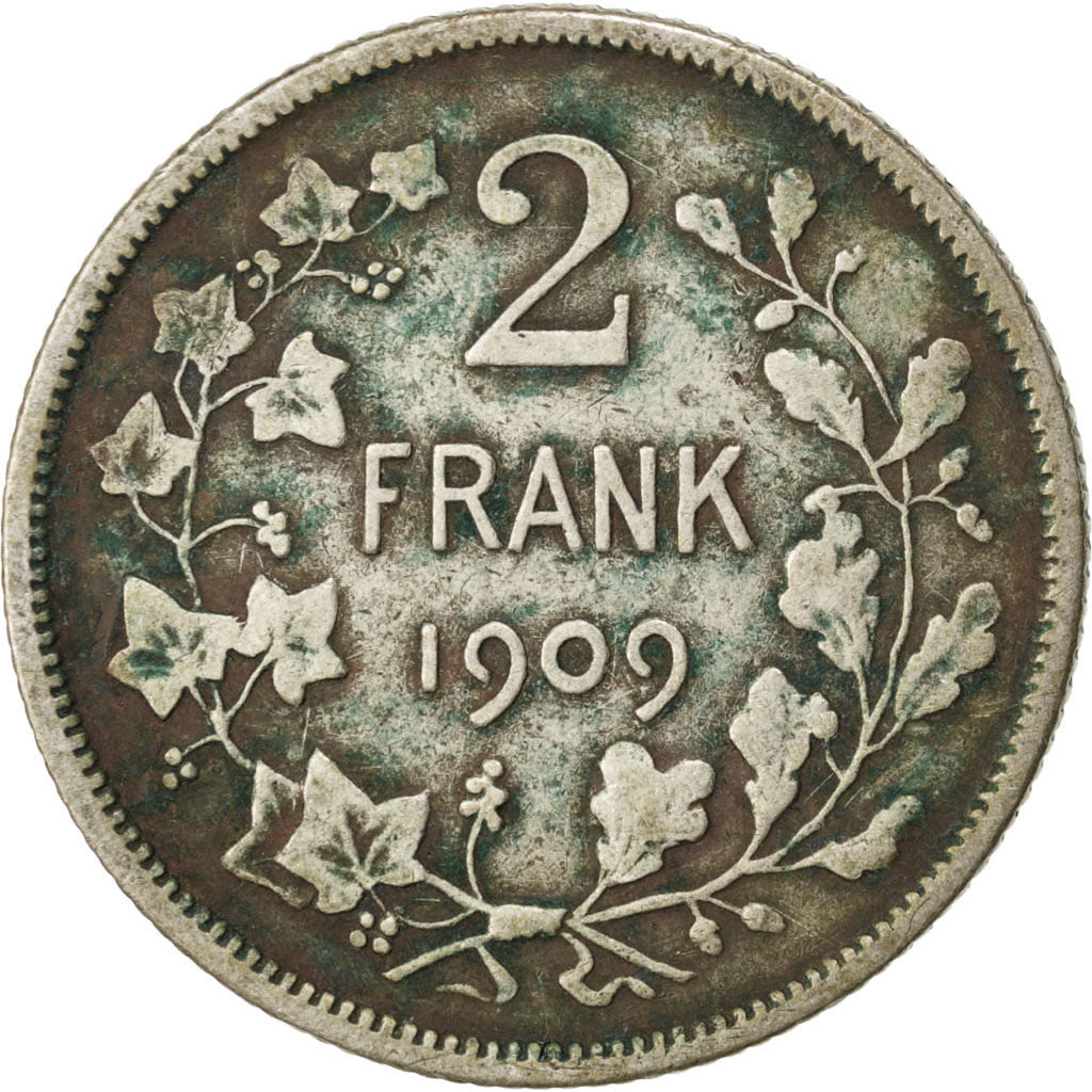 Belgio, 2 Francs, 2 Frank, 1909, MB, Argento, KM:59