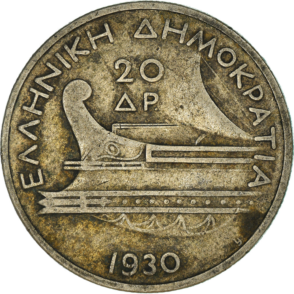 Coin, Greece, 20 Drachmai, 1930, EF(40-45), Silver, KM:73