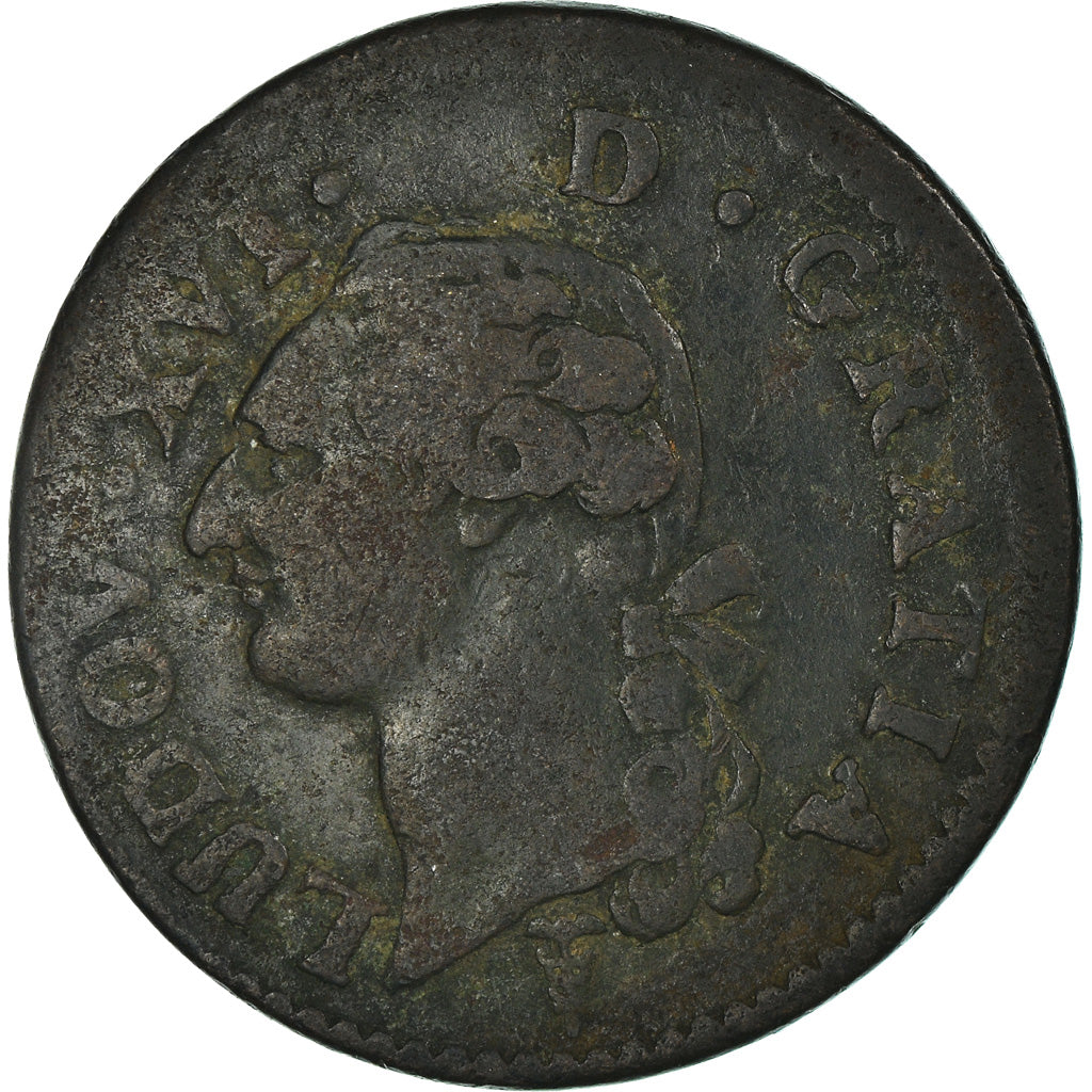 Coin, France, Louis XVI, Sol à l'Ecu, 1789, Bordeaux, VF(20-25), Copper