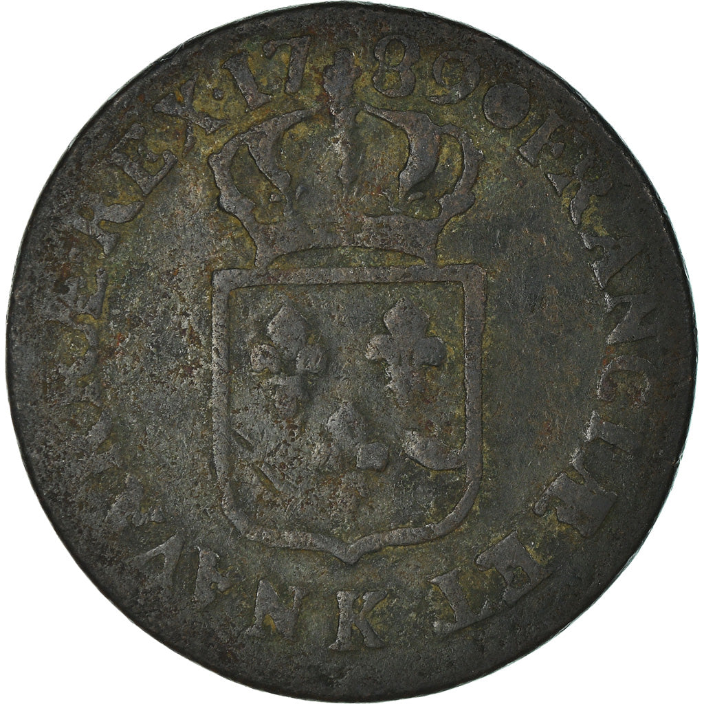 Coin, France, Louis XVI, Sol à l'Ecu, 1789, Bordeaux, VF(20-25), Copper
