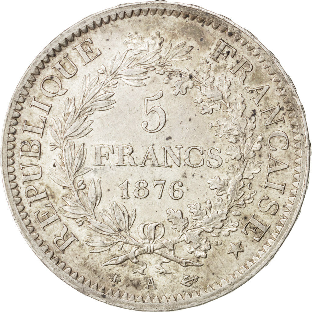 FRANCE, Hercule, 5 Francs, 1876, Paris, KM #820.1, AU(50-53), Silver, Gadoury...