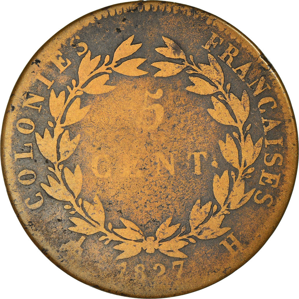 Moeda, COLÓNIAS FRANCESAS, Charles X, 5 Centimes, 1827, La Rochelle, VF(20-25)