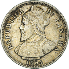 Moneda, Panamá, 10 Centesimos, 1904, MBC, Plata, KM:3