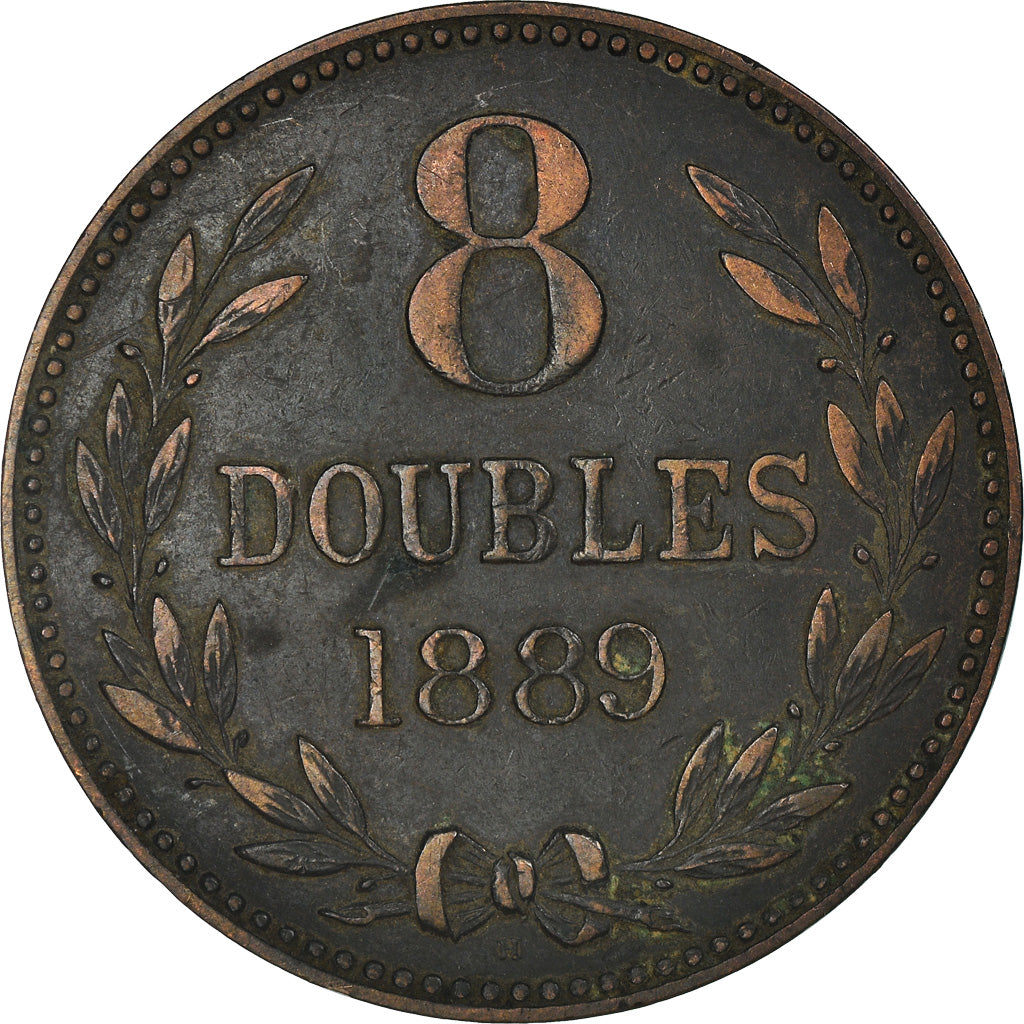 Münze, Guernsey, 8 Doubles, 1889, Heaton, Birmingham, S+, Bronze, KM:7