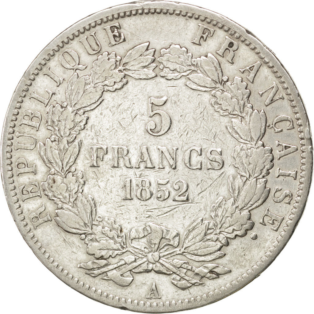 FRANCE, Napoléon III, 5 Francs, 1852, Paris, KM #773.1, VF(20-25), Silver, G...