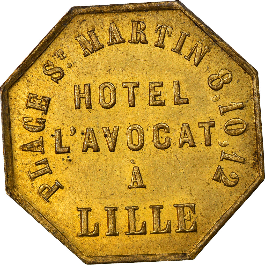 France, Jeton, Hôtel l'Avocat, Lille, J.Vanmeenen, TTB, Cuivre