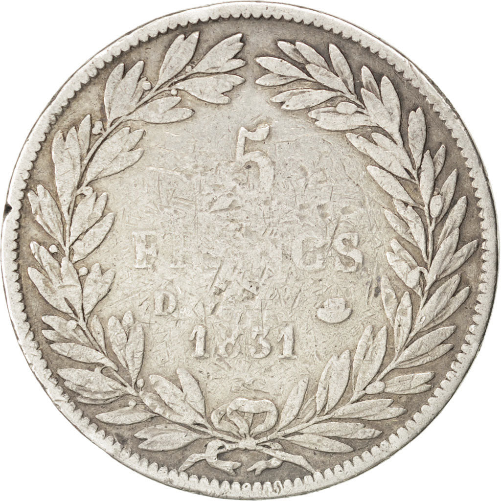 FRANCE, Louis-Philippe, 5 Francs, 1831, Lyon, KM #735.4, F(12-15), Silver,...