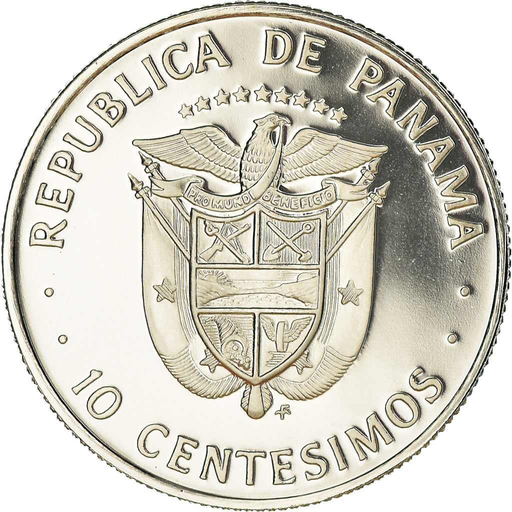 Moneta, Panama, 10 Centesimos, 1975, Franklin Mint, Proof, FDC, Rame ricoperto