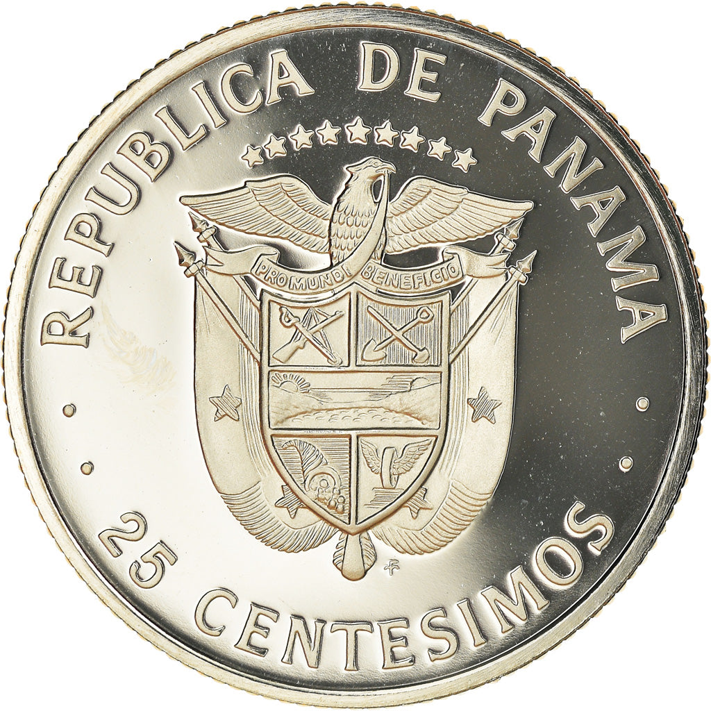 Moneta, Panama, 25 Centesimos, 1975, Franklin Mint, Proof, MS(65-70)