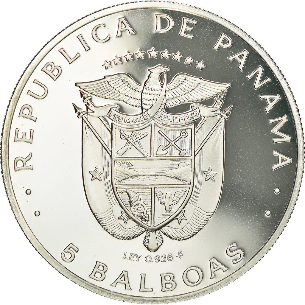 Coin, Panama, 5 Balboas, 1975, U.S. Mint, Proof, MS(65-70), Silver, KM:40.1a