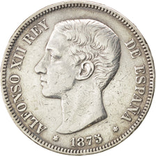 Spagna, Alfonso XII, 5 Pesetas, 1875, BB, Argento, KM:671