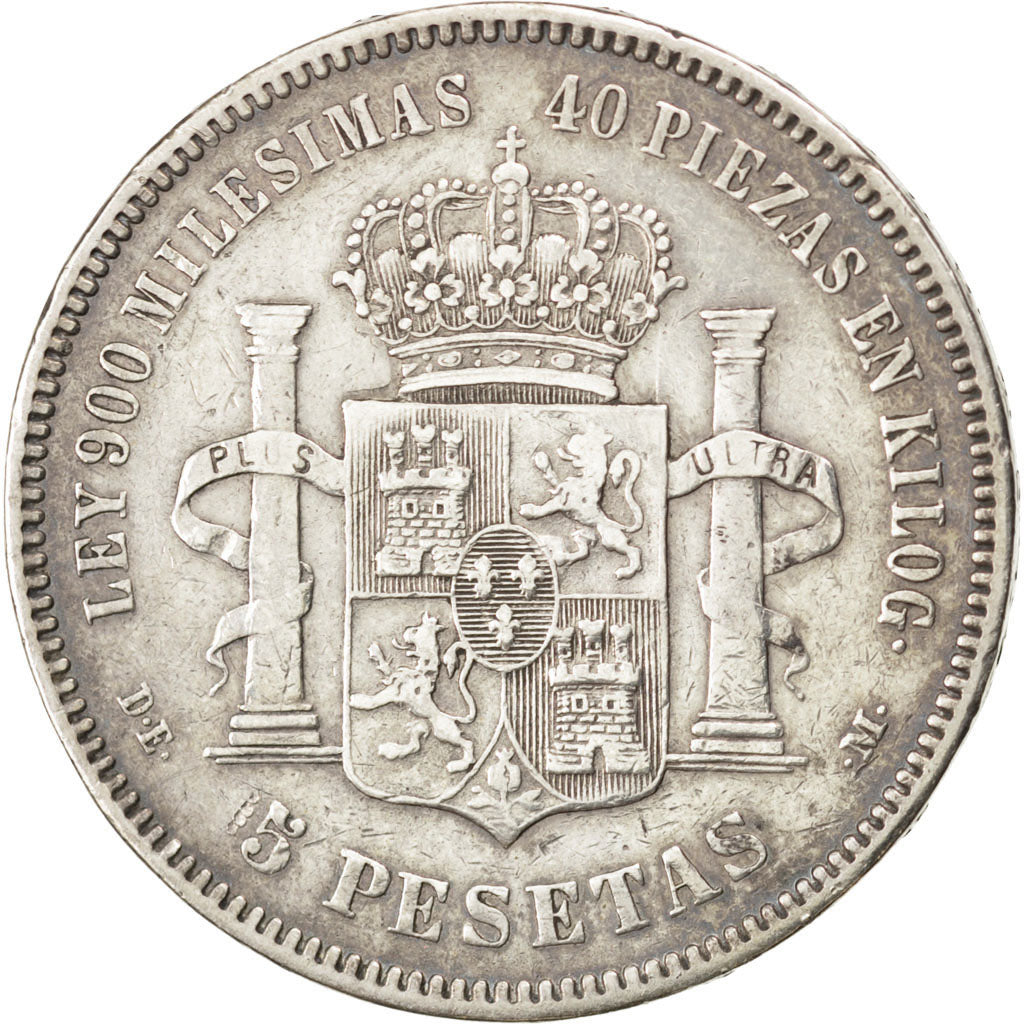 Spagna, Alfonso XII, 5 Pesetas, 1875, BB, Argento, KM:671
