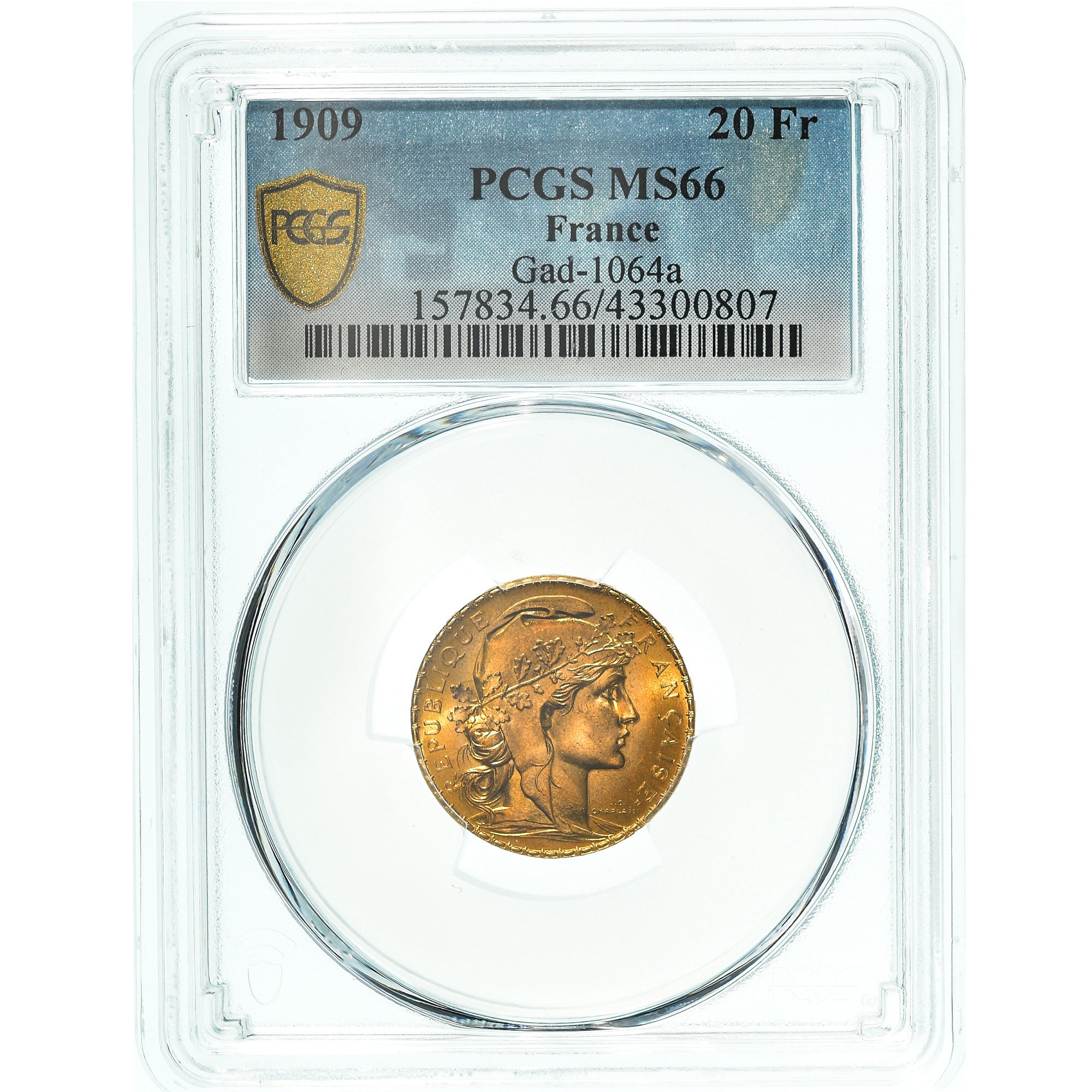 Münze, Frankreich, Marianne, 20 Francs, 1909, Paris, PCGS, MS66, STGL, Gold