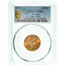 Moneta, Francia, Marianne, 20 Francs, 1909, Paris, PCGS, MS66, FDC, Oro, KM:857
