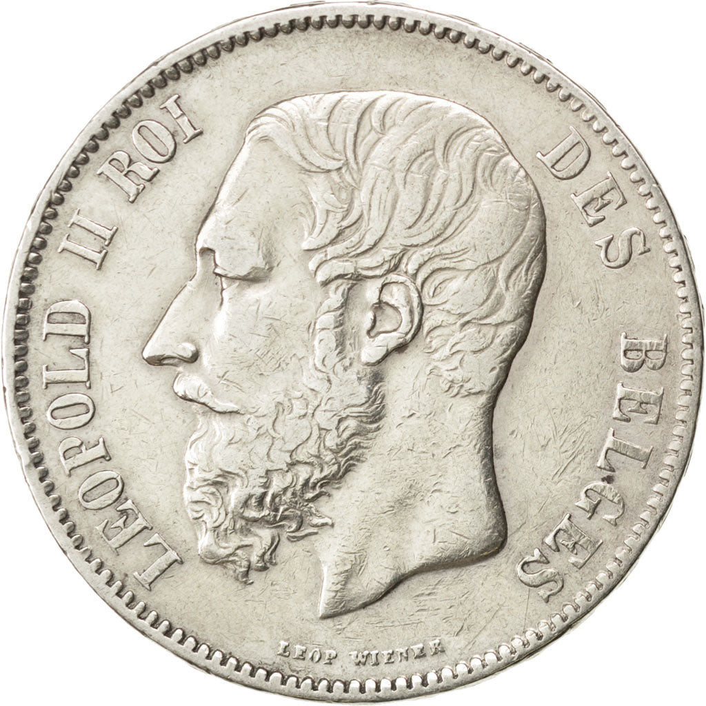 Belgio, Leopold II, 5 Francs, 5 Frank, 1870, BB, Argento, KM:24