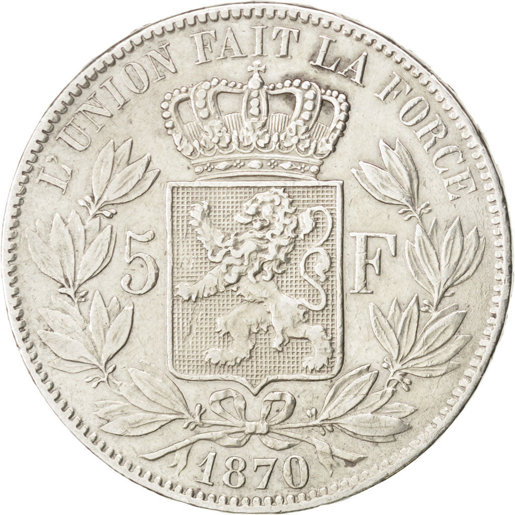 Belgio, Leopold II, 5 Francs, 5 Frank, 1870, BB, Argento, KM:24