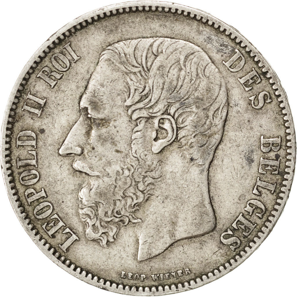 BELGIUM, 5 Francs, 5 Frank, 1876, KM #24, EF(40-45), Silver, 24.87