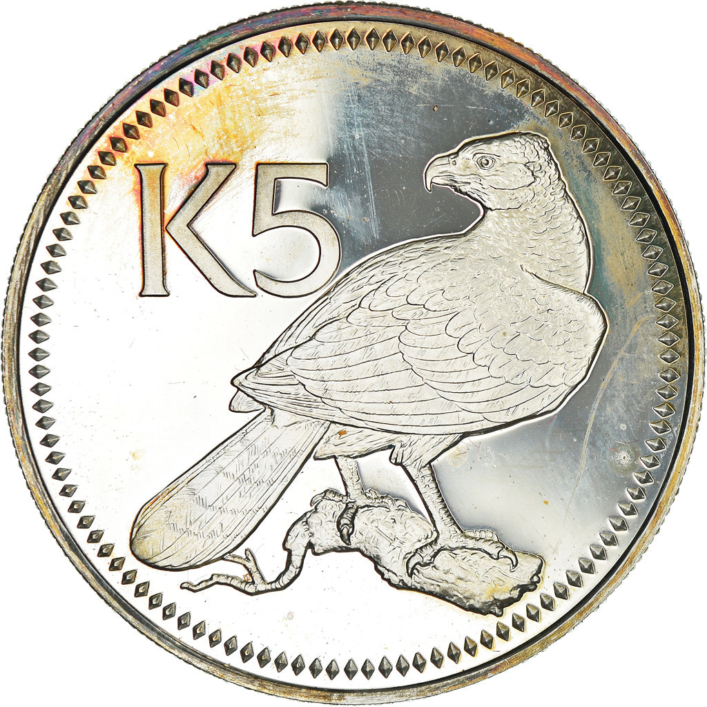 Coin, Papua New Guinea, 5 Kina, 1976, Franklin Mint, Proof, MS(65-70), Silver