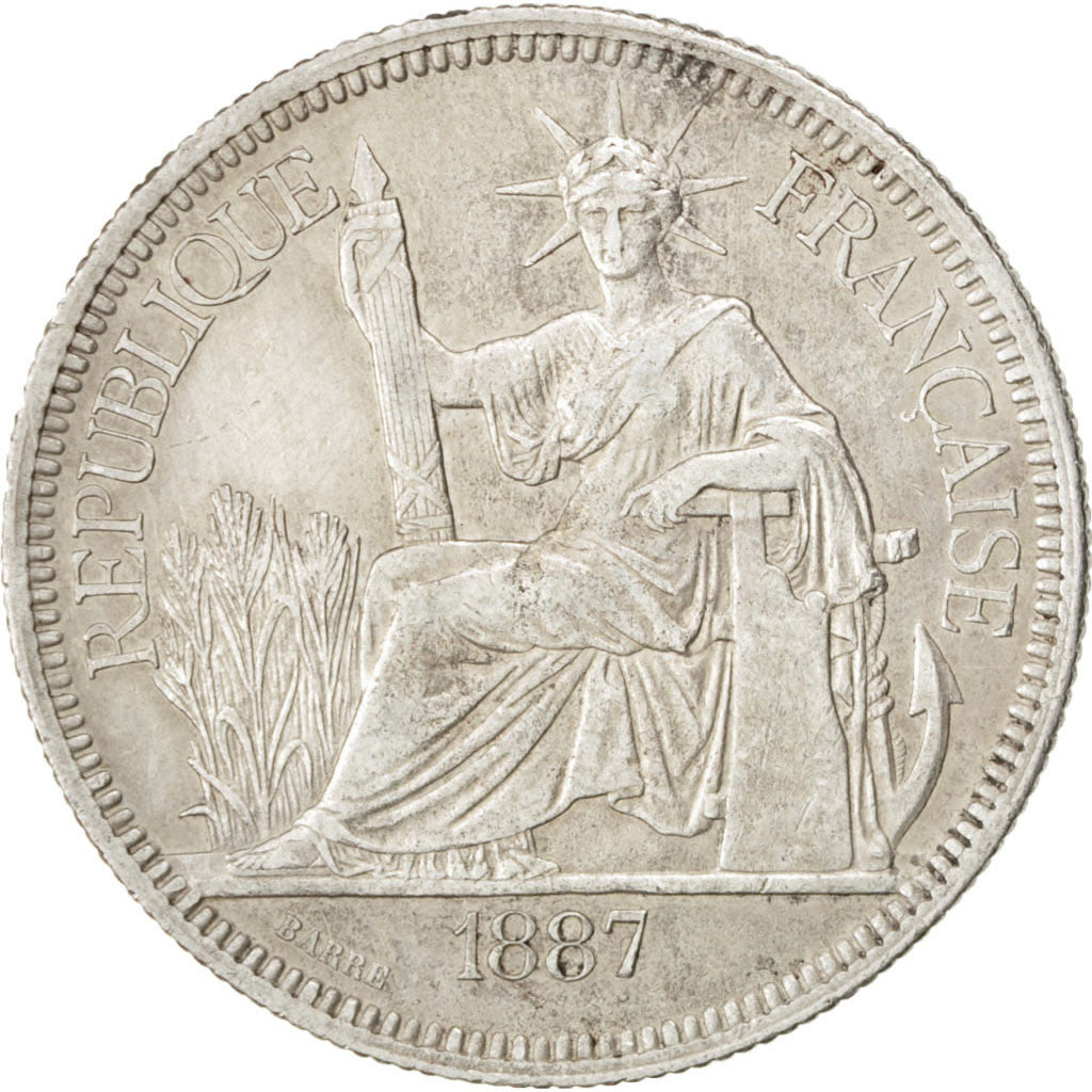 FRENCH INDO-CHINA, Piastre, 1887, Paris, KM #5, EF(40-45), Silver, Lecompte...