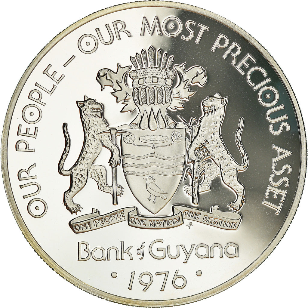 Munten, Guyana, 10 Dollars, 1976, Franklin Mint, Proof, FDC, Zilver, KM:44a
