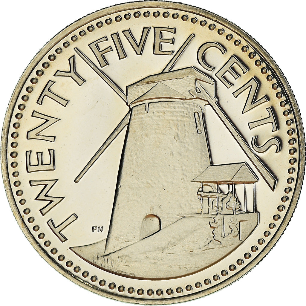 Coin, Barbados, 25 Cents, 1976, Franklin Mint, Proof, MS(65-70), Copper-nickel