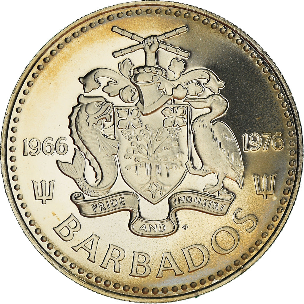 Coin, Barbados, 25 Cents, 1976, Franklin Mint, Proof, MS(65-70), Copper-nickel