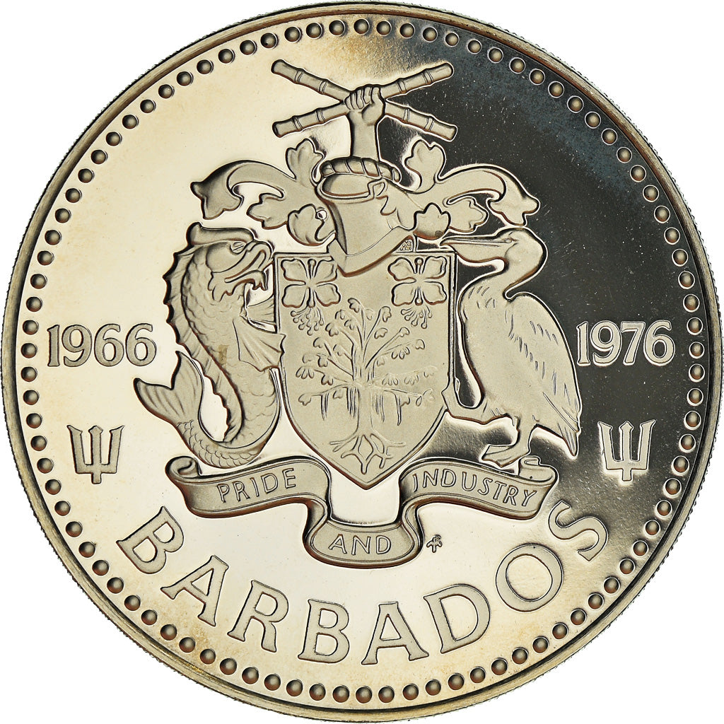 Coin, Barbados, 2 Dollars, 1976, Franklin Mint, Proof, MS(65-70), Copper-nickel