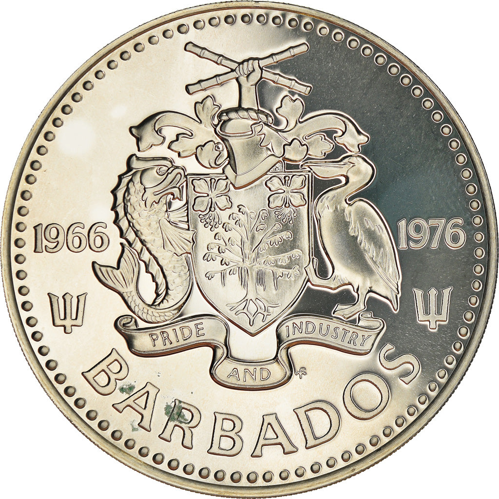 Moeda, Barbados, 5 Dollars, 1976, Franklin Mint, Proof, MS(65-70), Prata, KM:25a