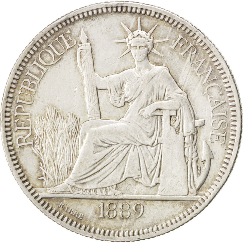 FRENCH INDO-CHINA, Piastre, 1889, Paris, KM #5, EF(40-45), Silver, Lecompte...