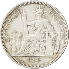 FRENCH INDO-CHINA, Piastre, 1889, Paris, KM #5, EF(40-45), Silver, Lecompte...