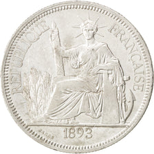 FRENCH INDO-CHINA, Piastre, 1893, Paris, KM #5, EF(40-45), Silver, Lecompte...